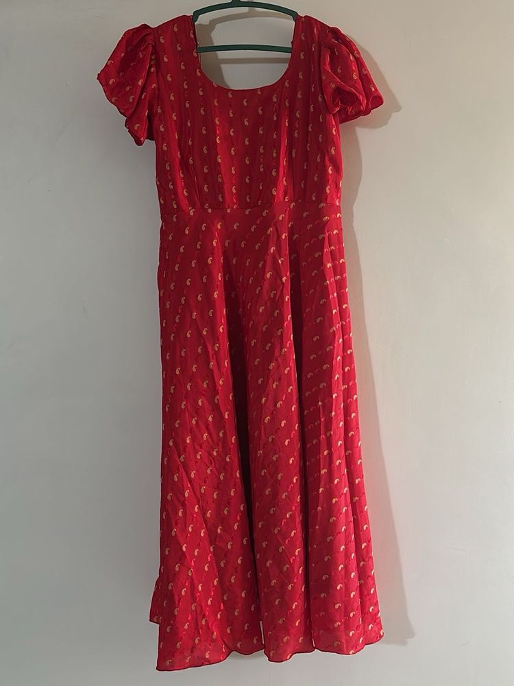 Red Printed Midi Dress