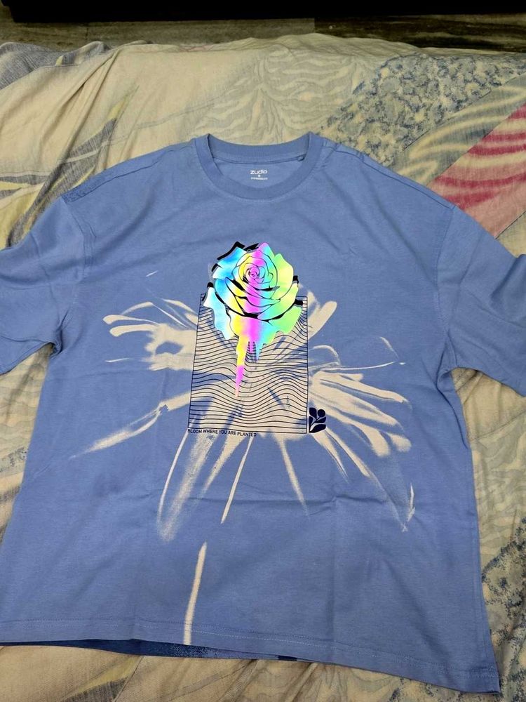 Blue Printed Oversized T-shirt