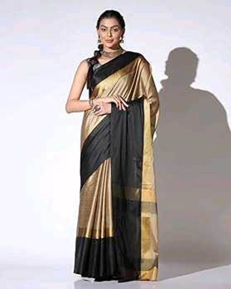 Chiku Black Combi Saree