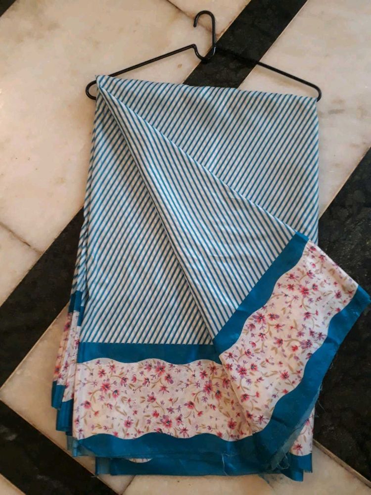 Blue White Striped Lightweight  Saree/dress fabric
