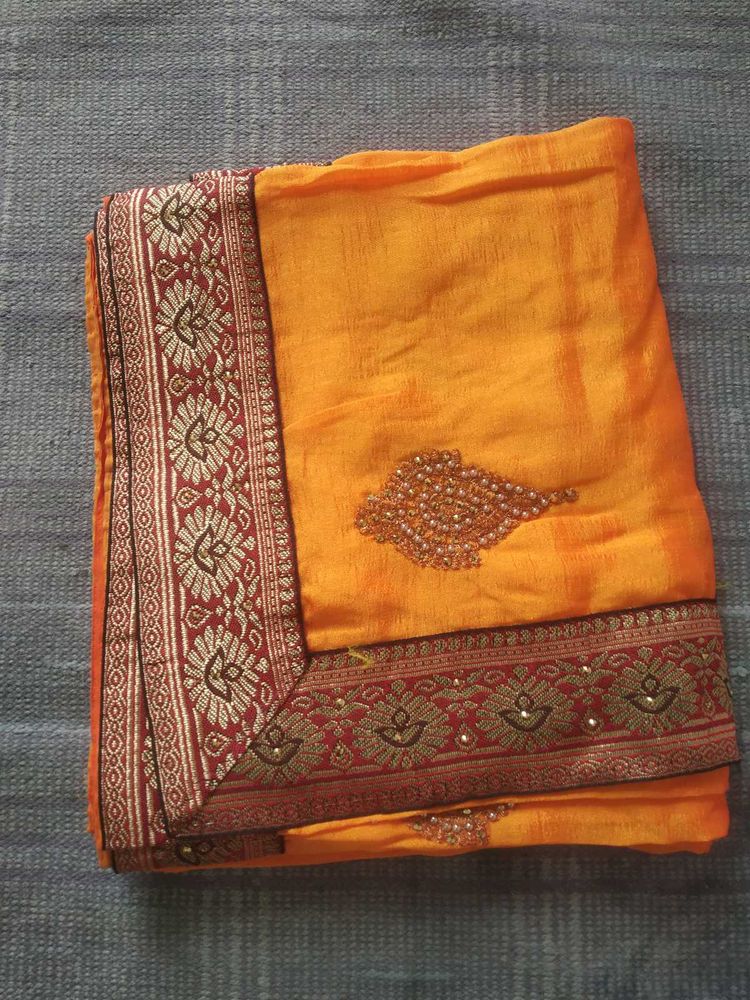Unused Women Orange Sarree