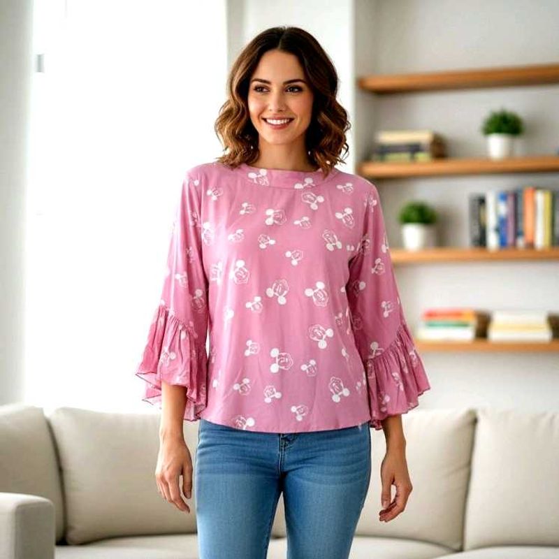Pink Printed Top with layered sleeves