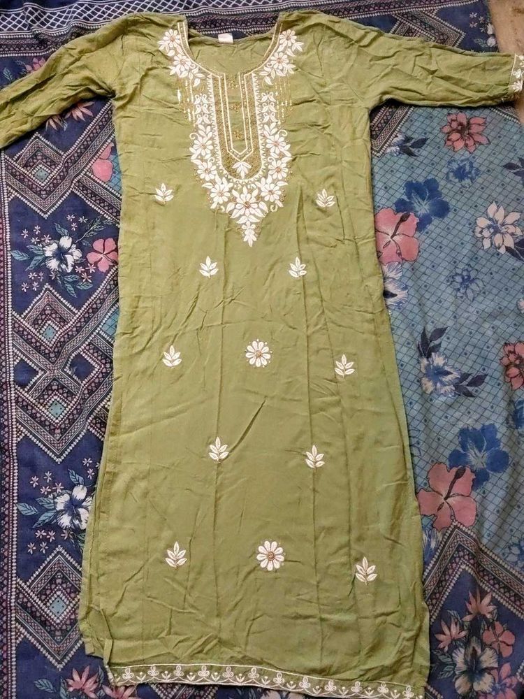 Olive Green Embroidered Kurti