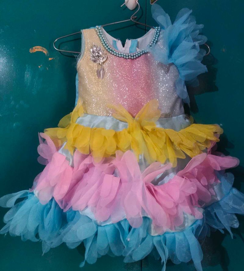Multi Colours Girls Frock