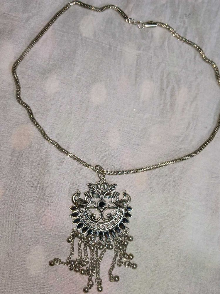 Silver Tone Peacock Necklace