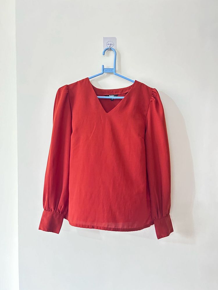 Rust brown Smart Casual V neck Top size S