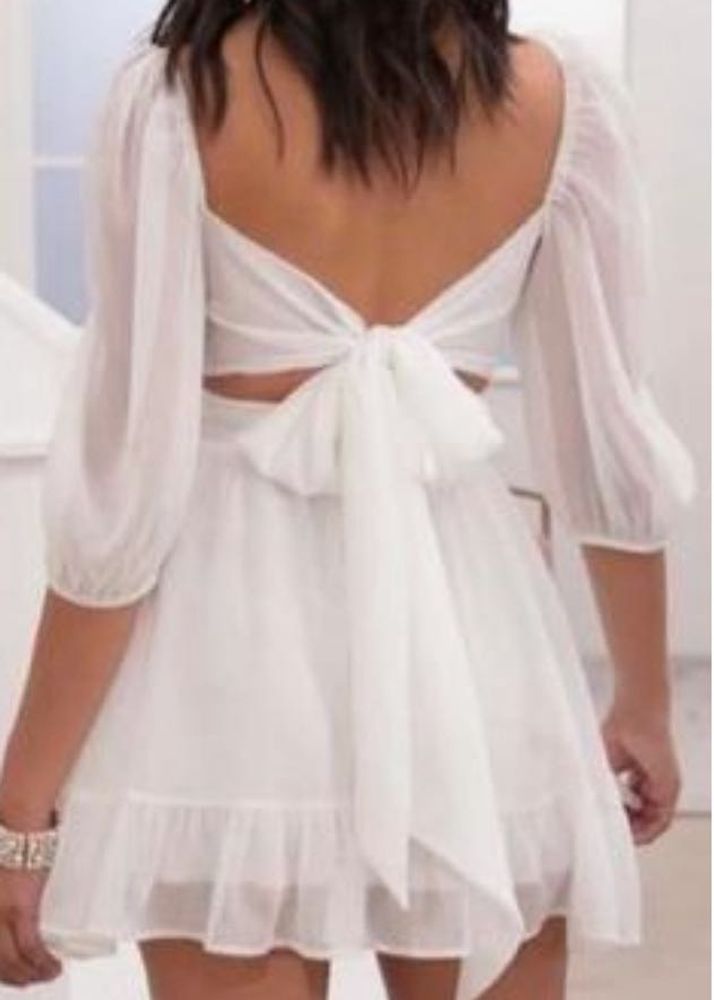 White Tie Back Mini Dress