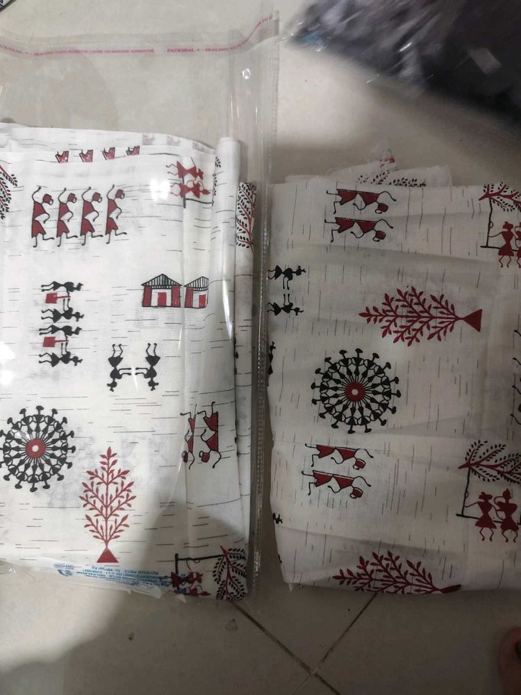 Warli Print Dress Material Suit White