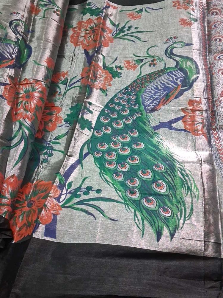 Beautiful Silver Jary and Blak Colour Saree