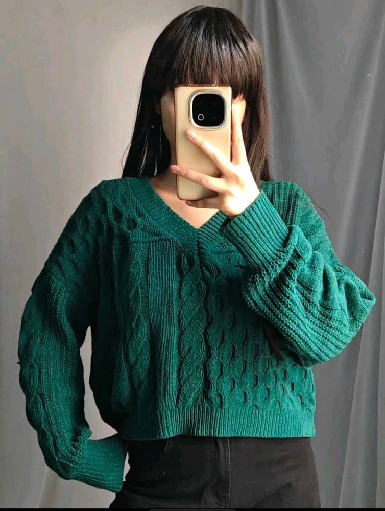 Emerald Green Cable Knit Sweater