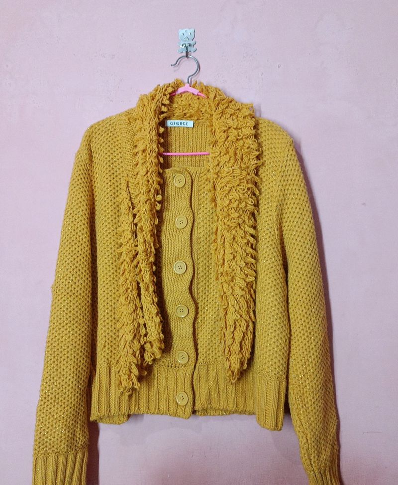 Retro Mustard Yellow Knit Cardigan