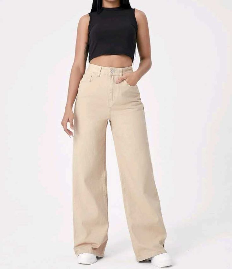Wide Leg Beige Denim Jeans
