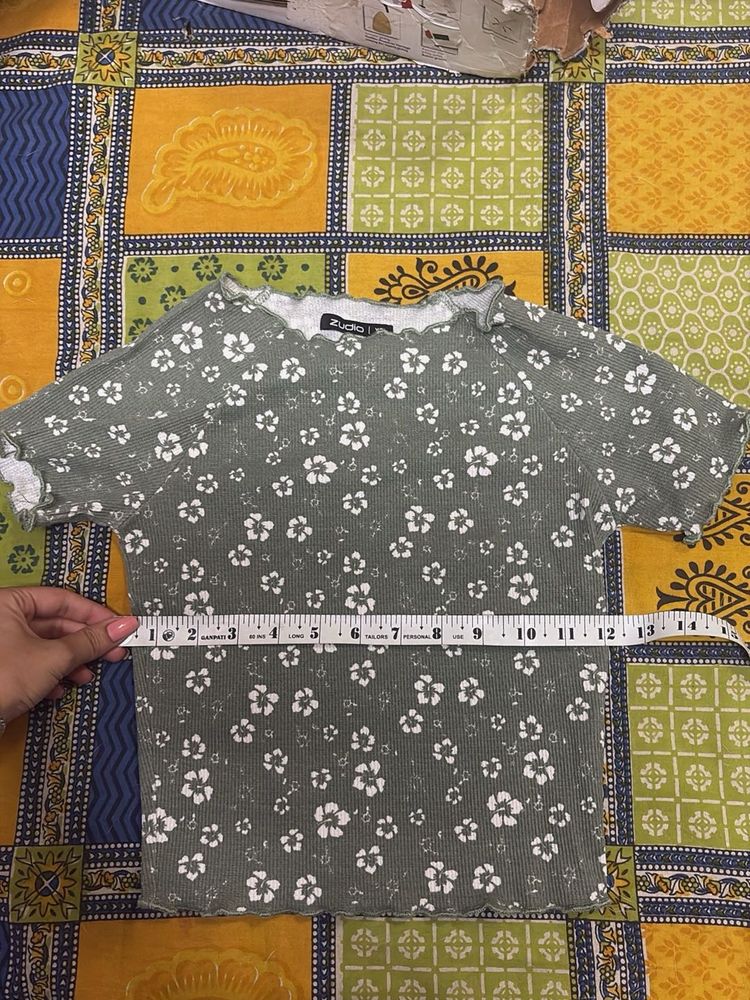 green Floral Print Top