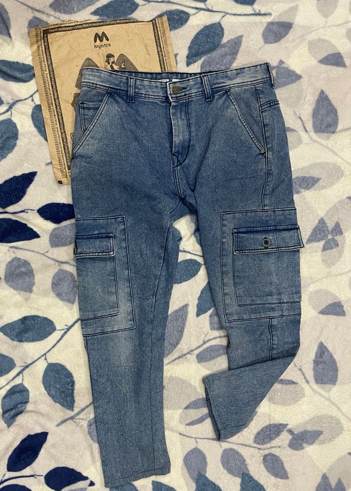 Blue Denim Cargo Jeans