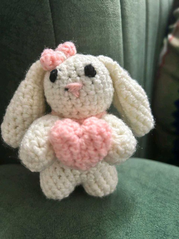 Crochet Bunny with Pink Heart