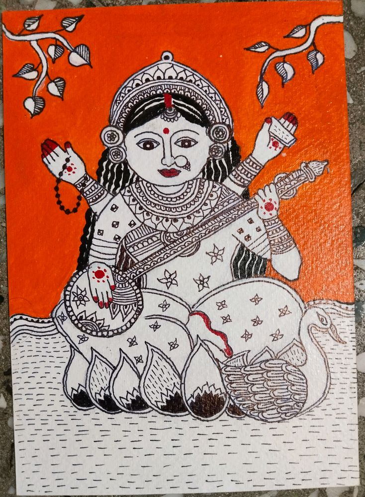 Devi Saraswati Madhubani Painting By Creative Crea