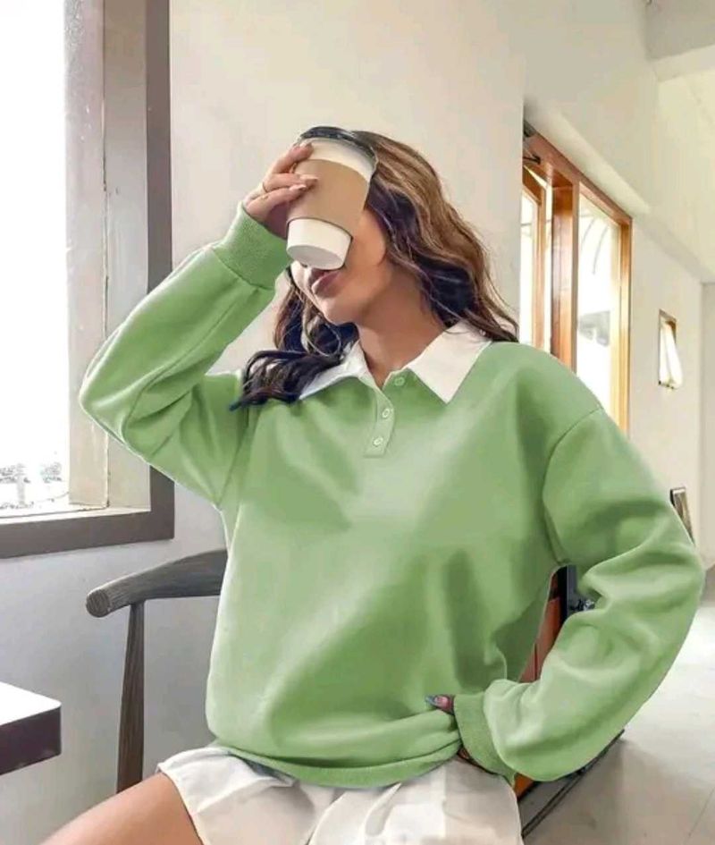 Mint Green Collared Sweatshirt