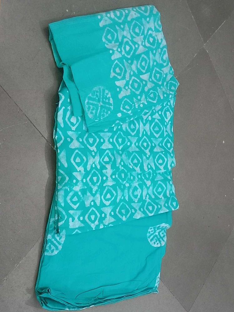 Teal Batik Unstitched Suit Fabric