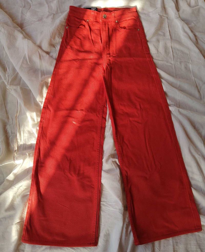 H&amp;m Red Wide Leg Jeana