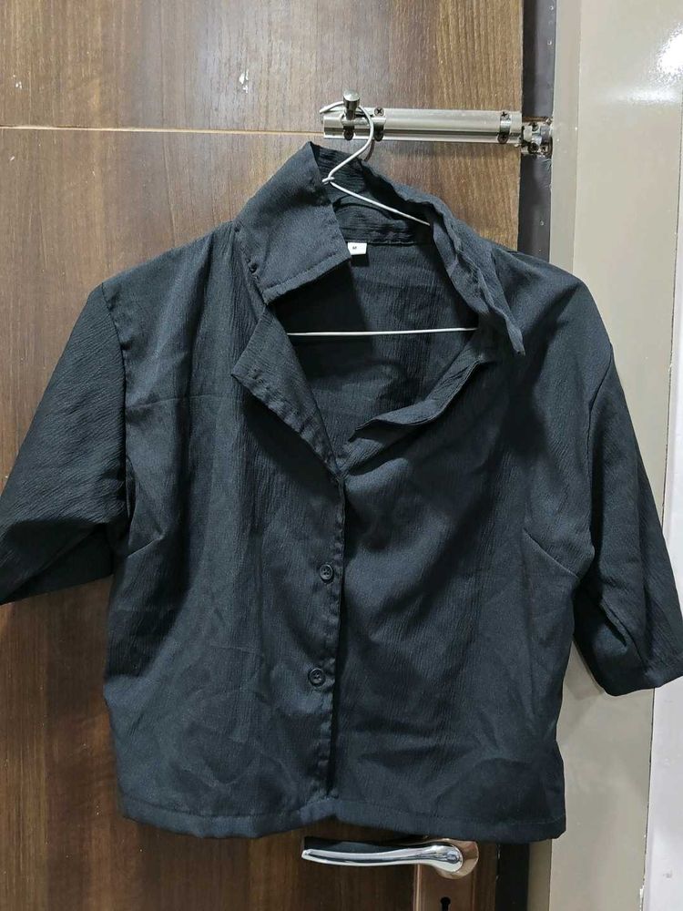 Black Collared Crop Top