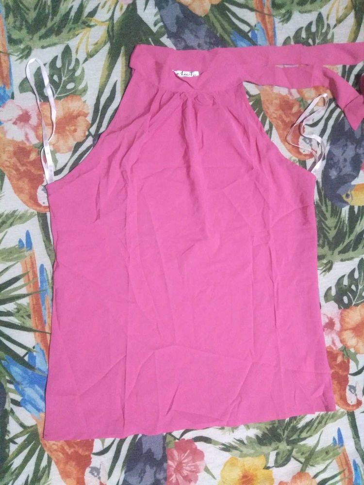 Pink Halter Neck Sleeveless Top