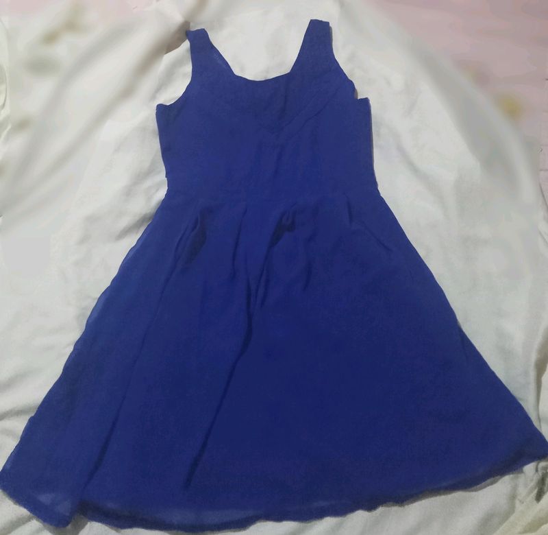 Knee Length Royal Blue Frock(Polyester)Comfort