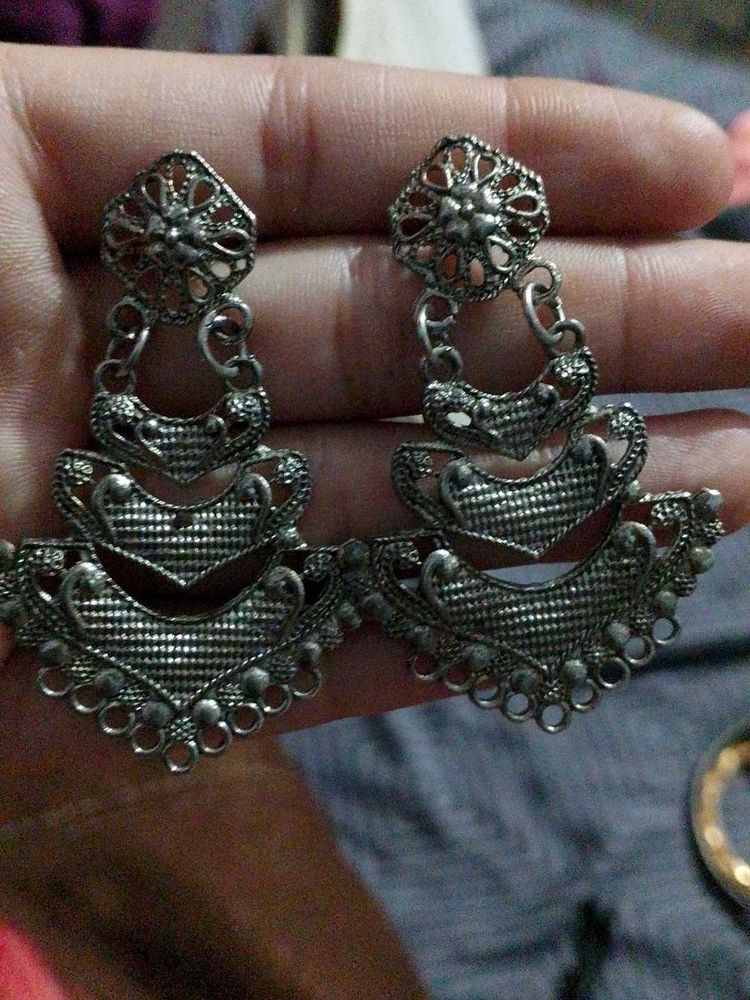 Oxidized Silver Dangle Earrings