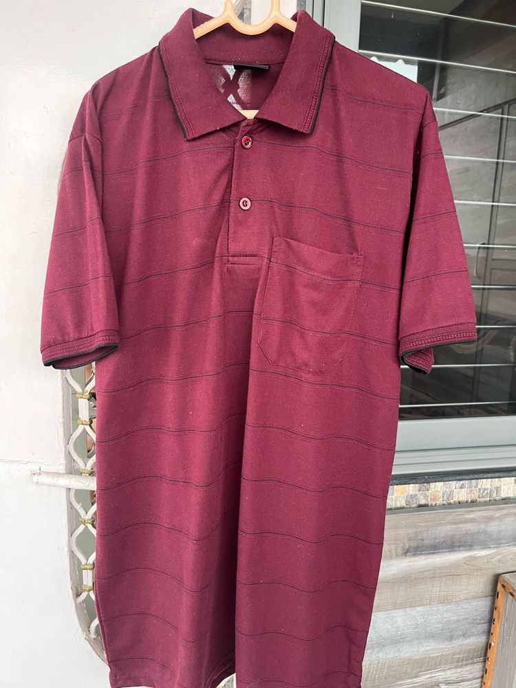 Maroon Striped Polo Shirt