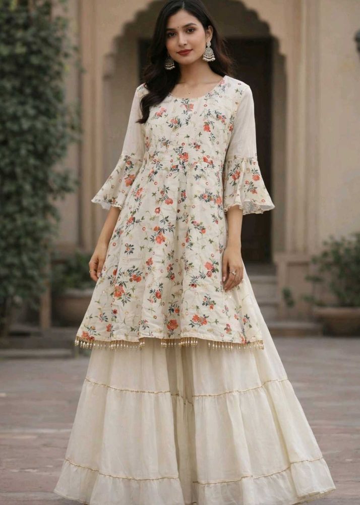 Floral Print Layered sharara Set
