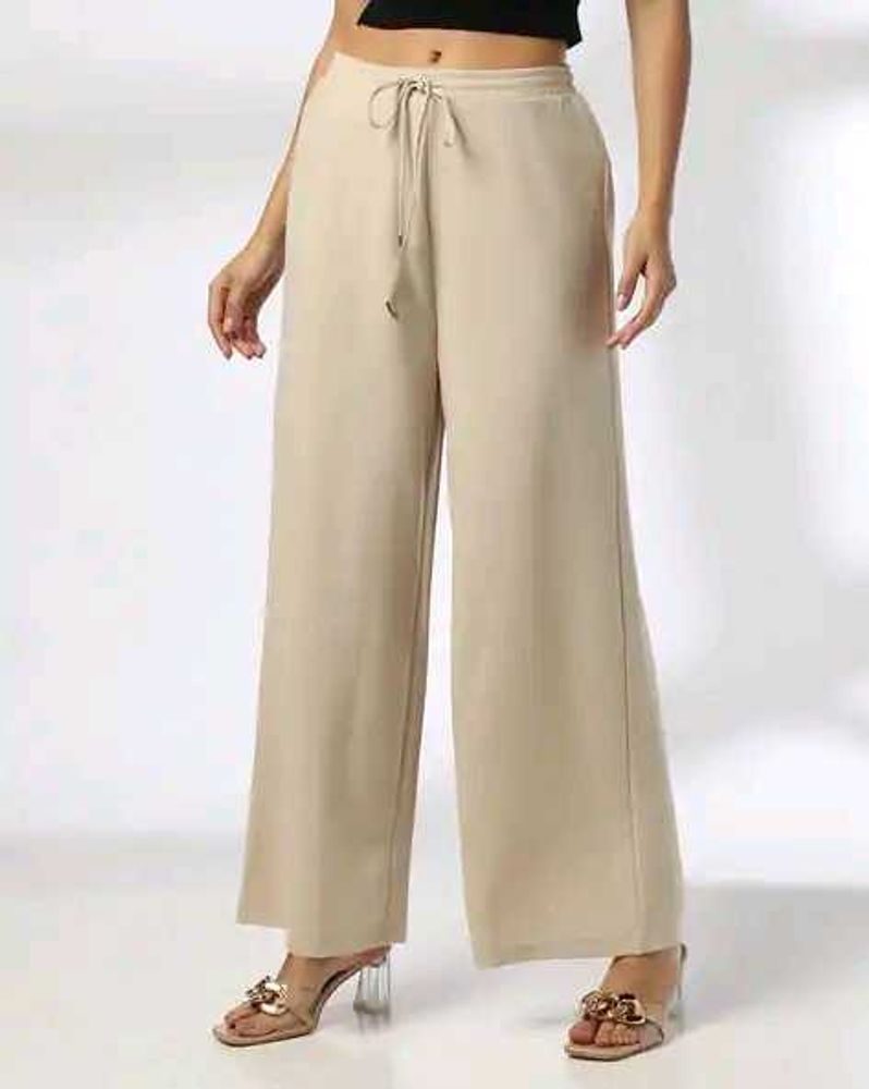 Beige Wide Leg Palazzo Pants