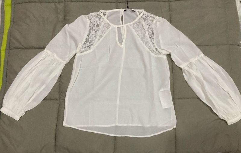 ONLY Women White Solid LaceInsert Top