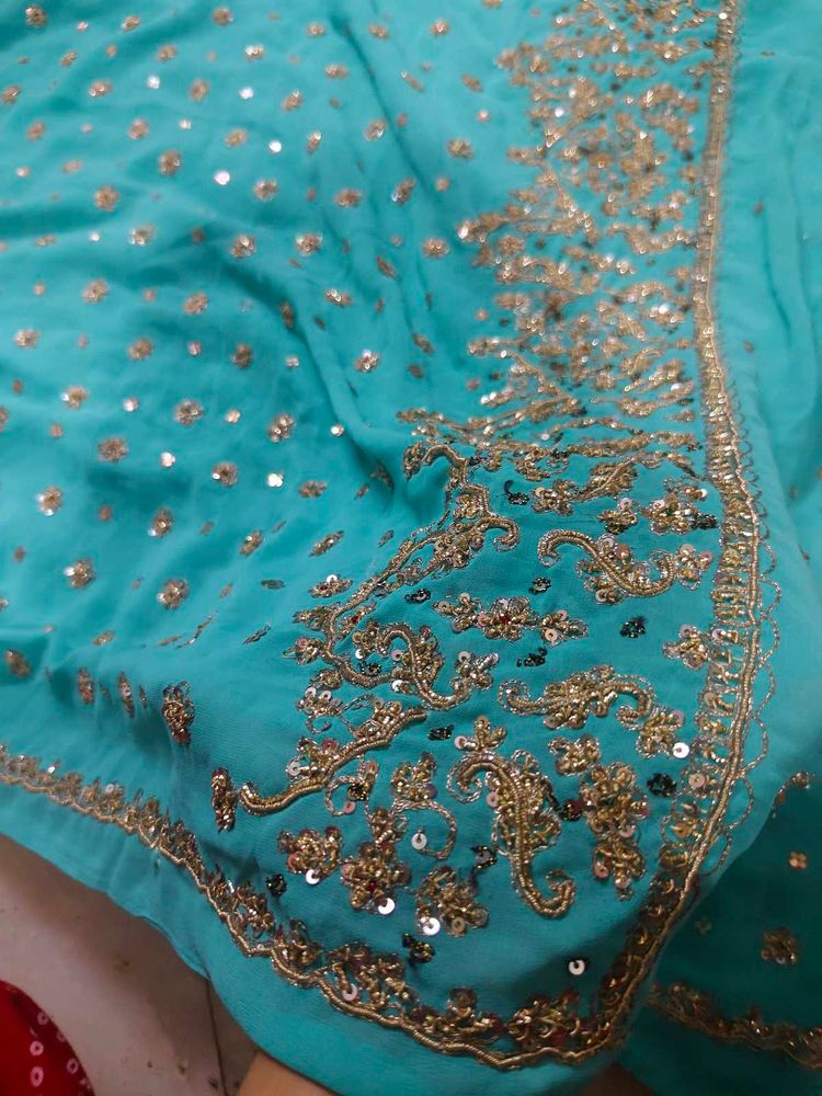zardozi Teal Embellished Saree