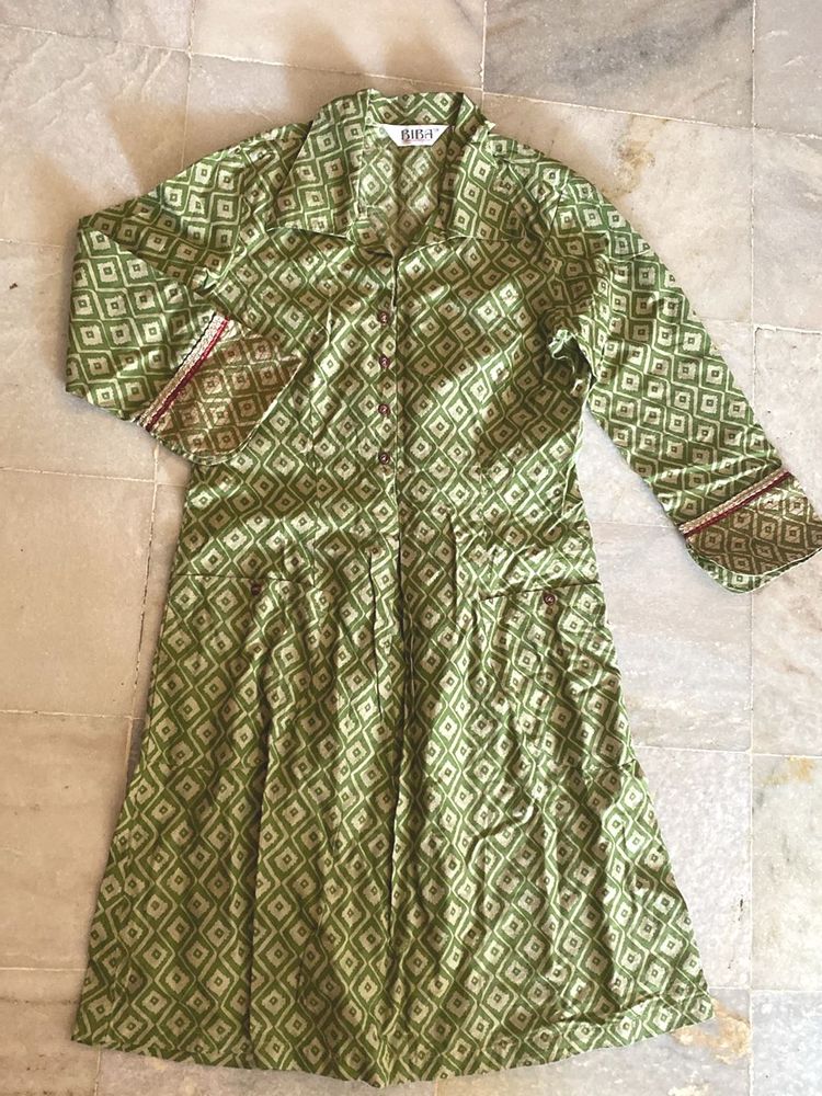 Cotton BIBA Green Print Dress/Kurta