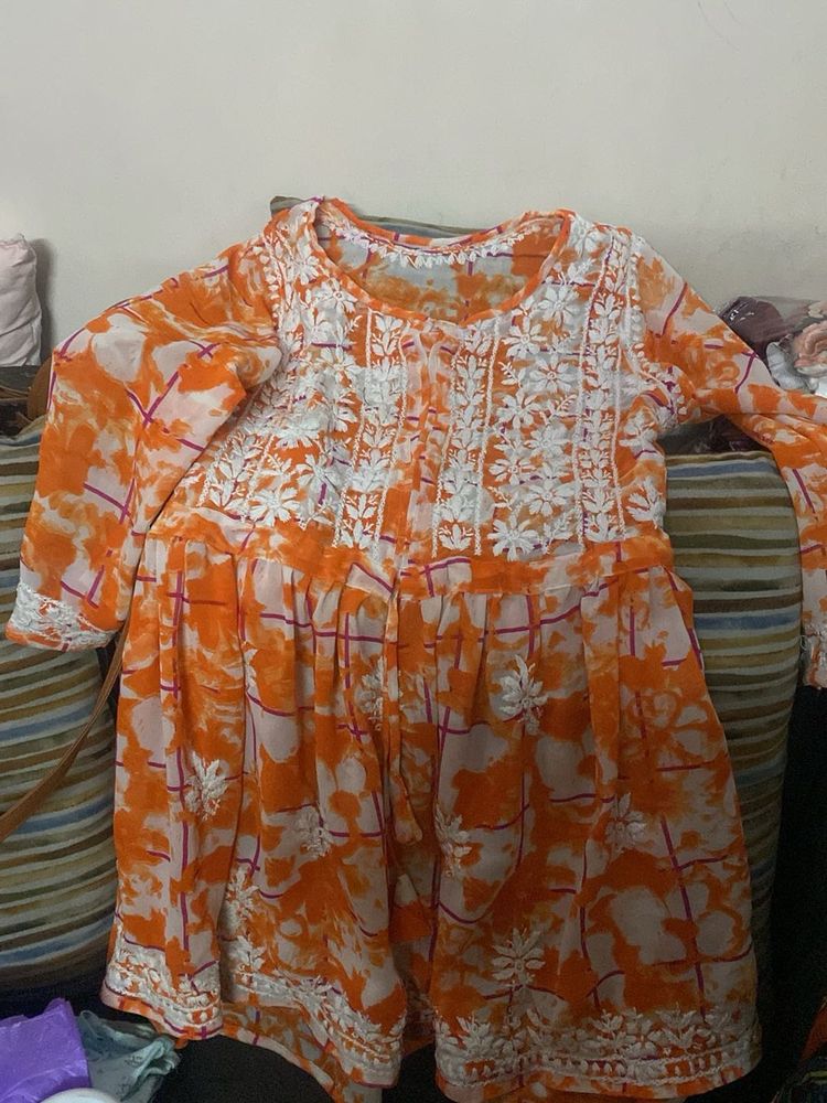 Orange Embroidered Kurta