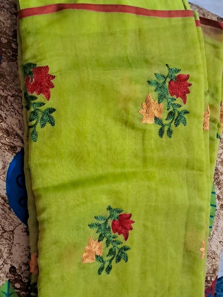 Elegant Green Saree with stitched blouse