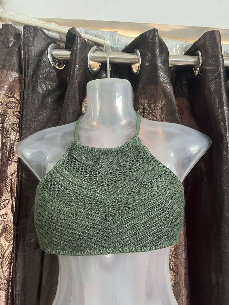 Round Neck Olive Crop Top