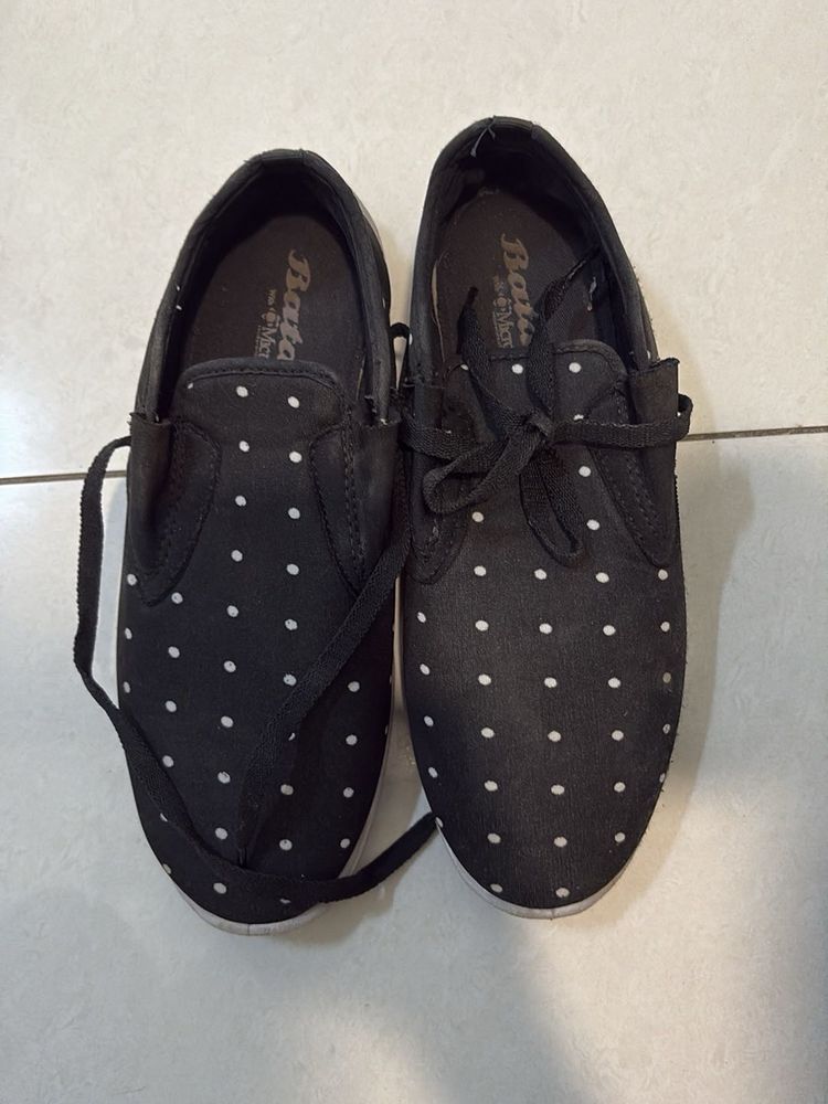 Bata Black Polka Dot Slip-on Sneakers