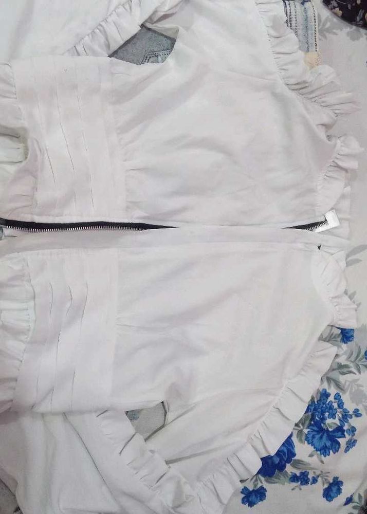 White Ruffle Trim Top