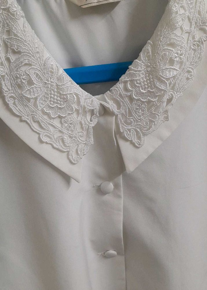 Lace Collar White Button-Up
