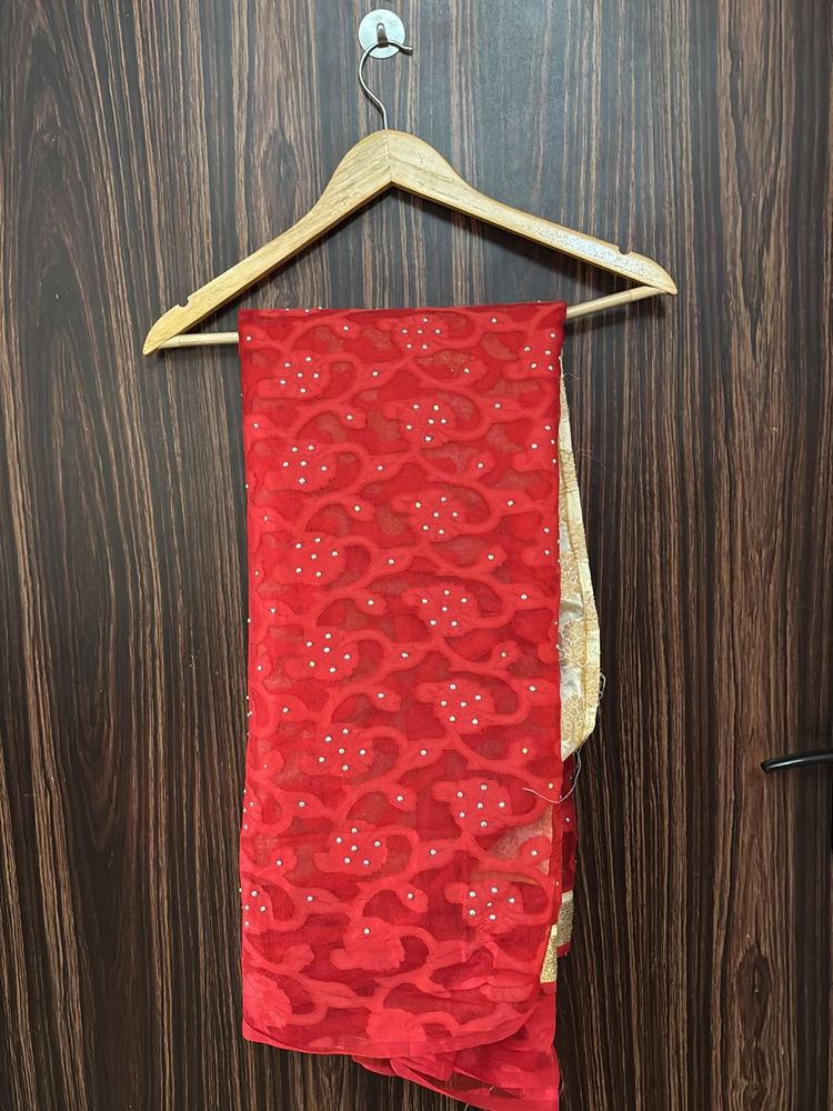 Red Stone Work Saree