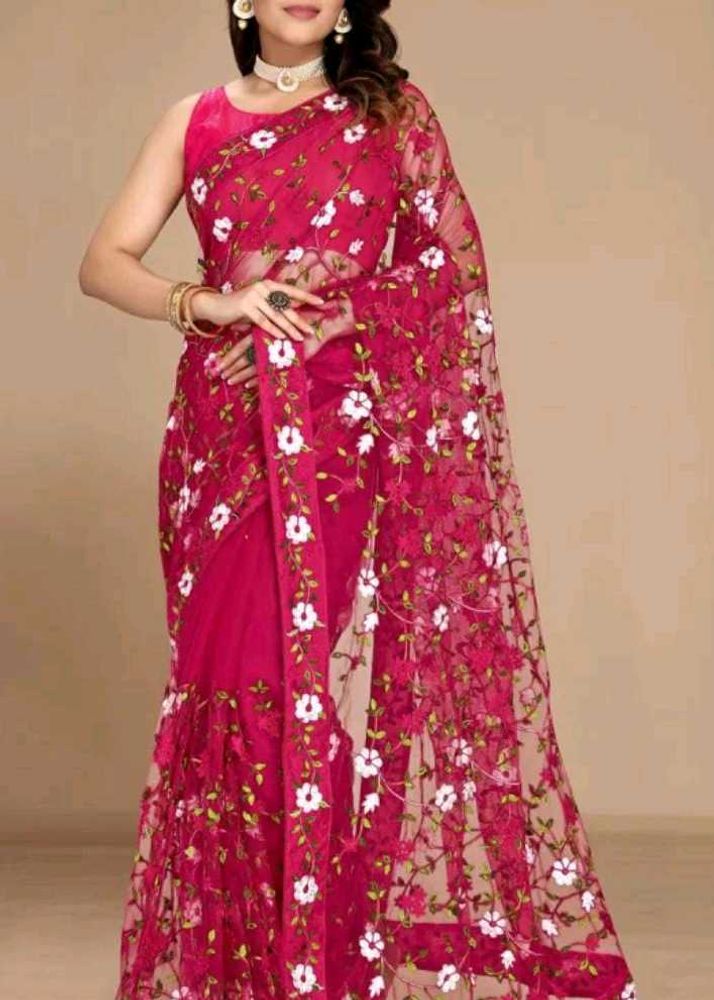 Net Embroidery Saree