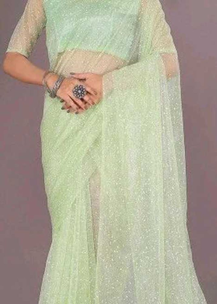 lemon green lightweight net saree