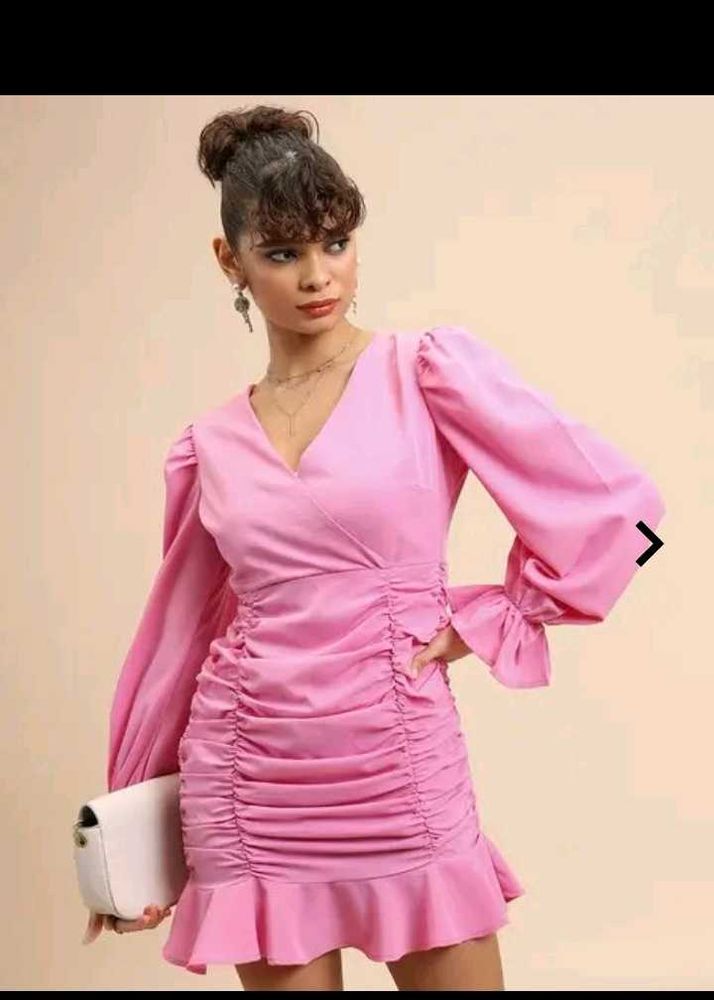 Pink Ruched Bodycon Mini Dress