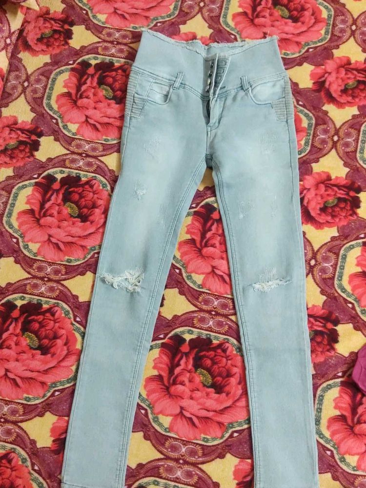 Ripped Light Wash High-Waisted Jeans