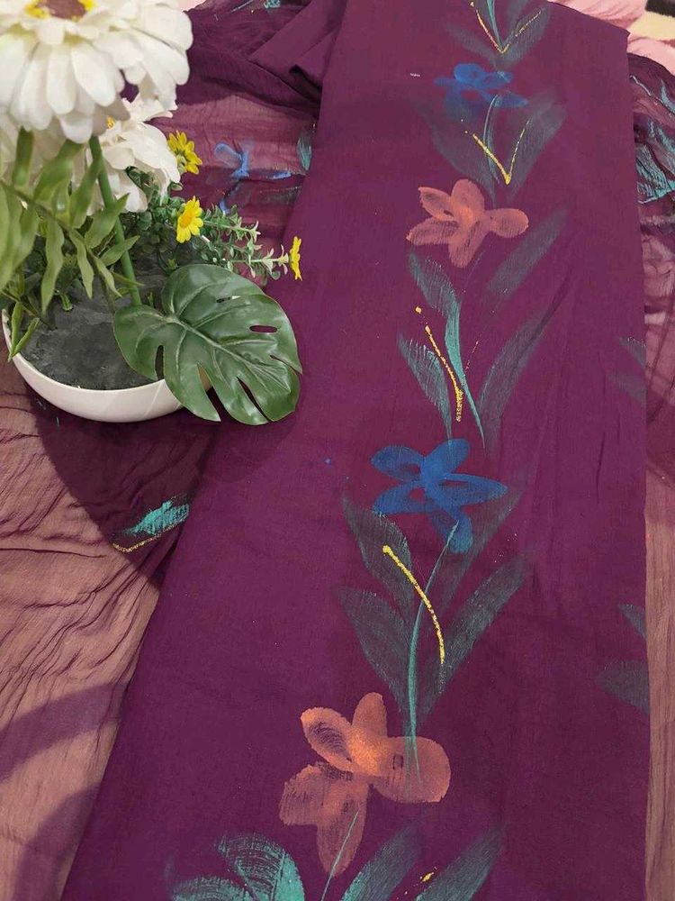 Purple Unstiched  Hand Paint Suit