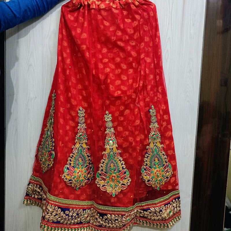 Red Embroidered Lehenga
