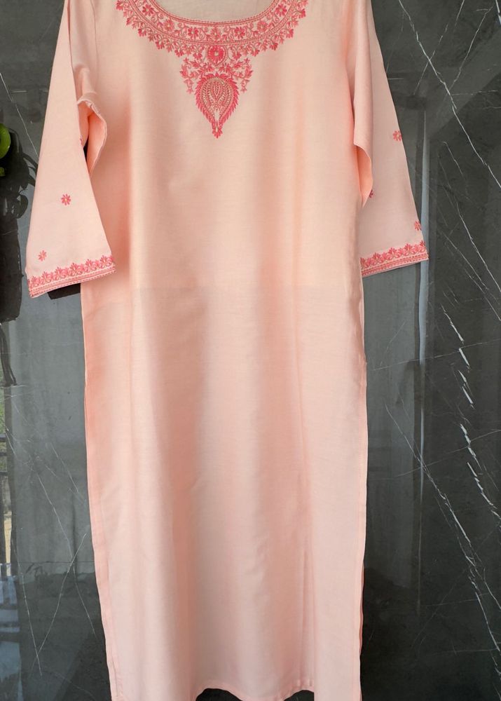 Peach Embroidered Kurti