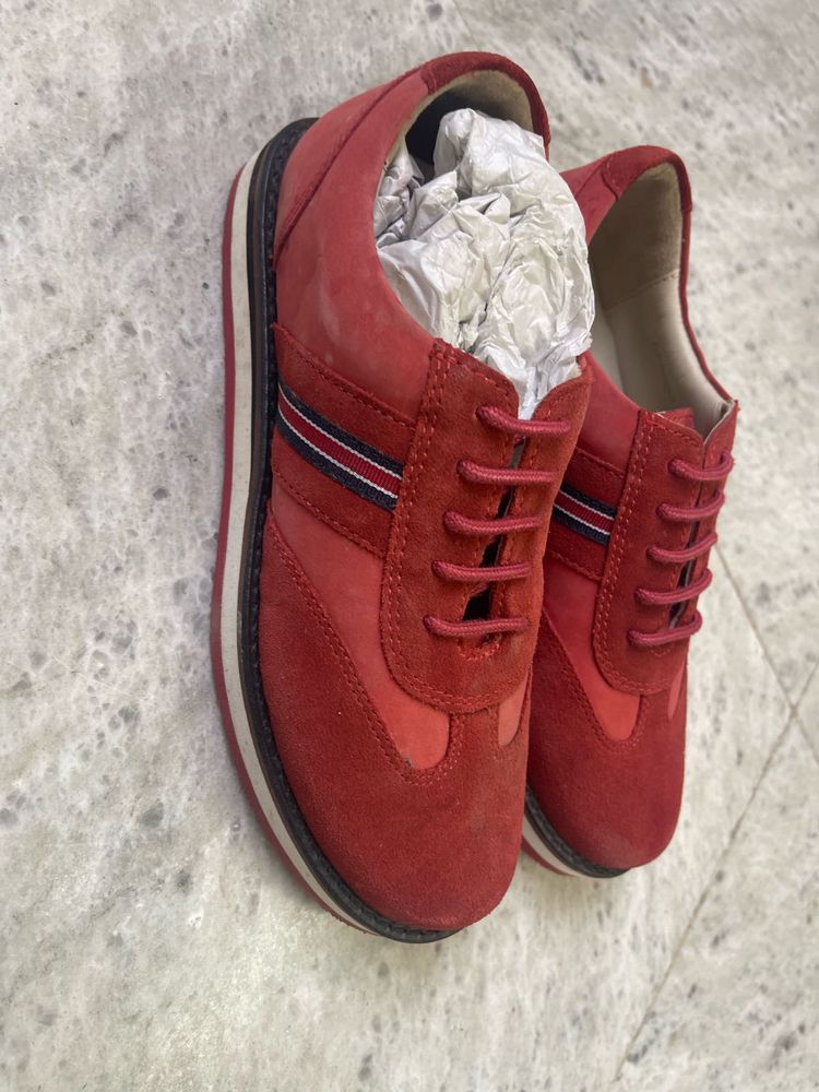Red Suede Platform Sneakers