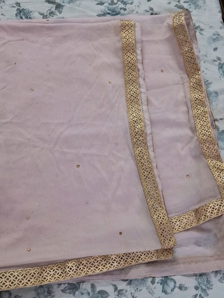 2.25mtr Light Baby Pink 4side Brod Lase Shiffon Dupatta Good Color