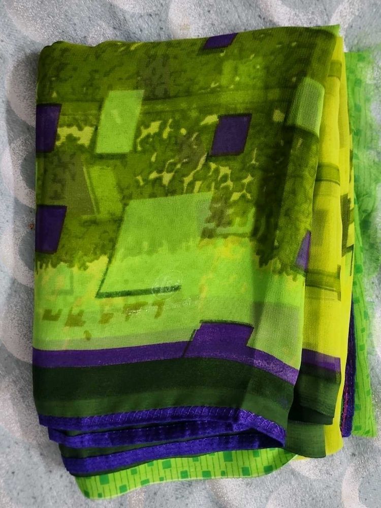 Green &amp; Purple Geometric Saree
